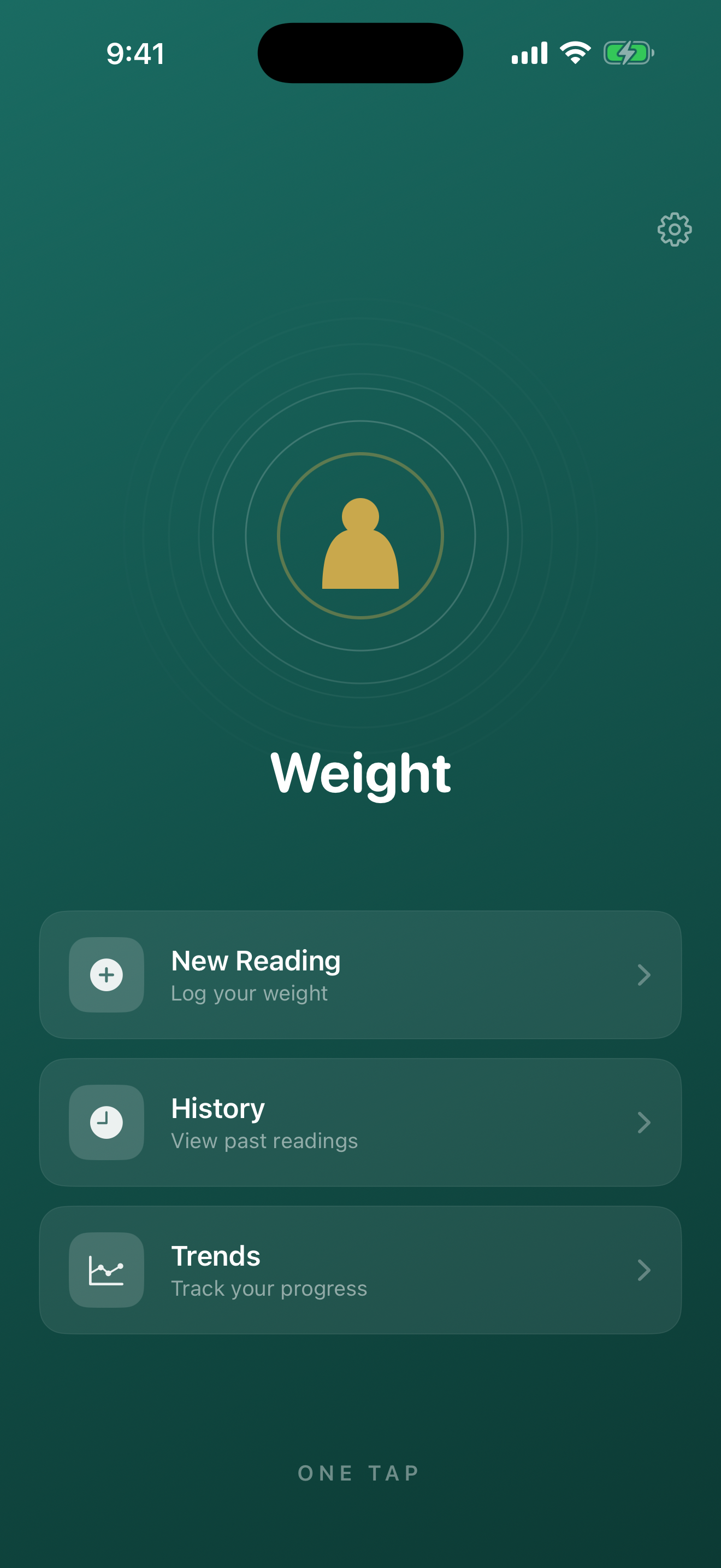 One Tap Weight welcome screen